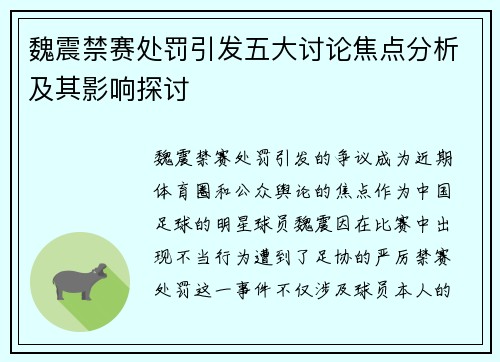 魏震禁赛处罚引发五大讨论焦点分析及其影响探讨